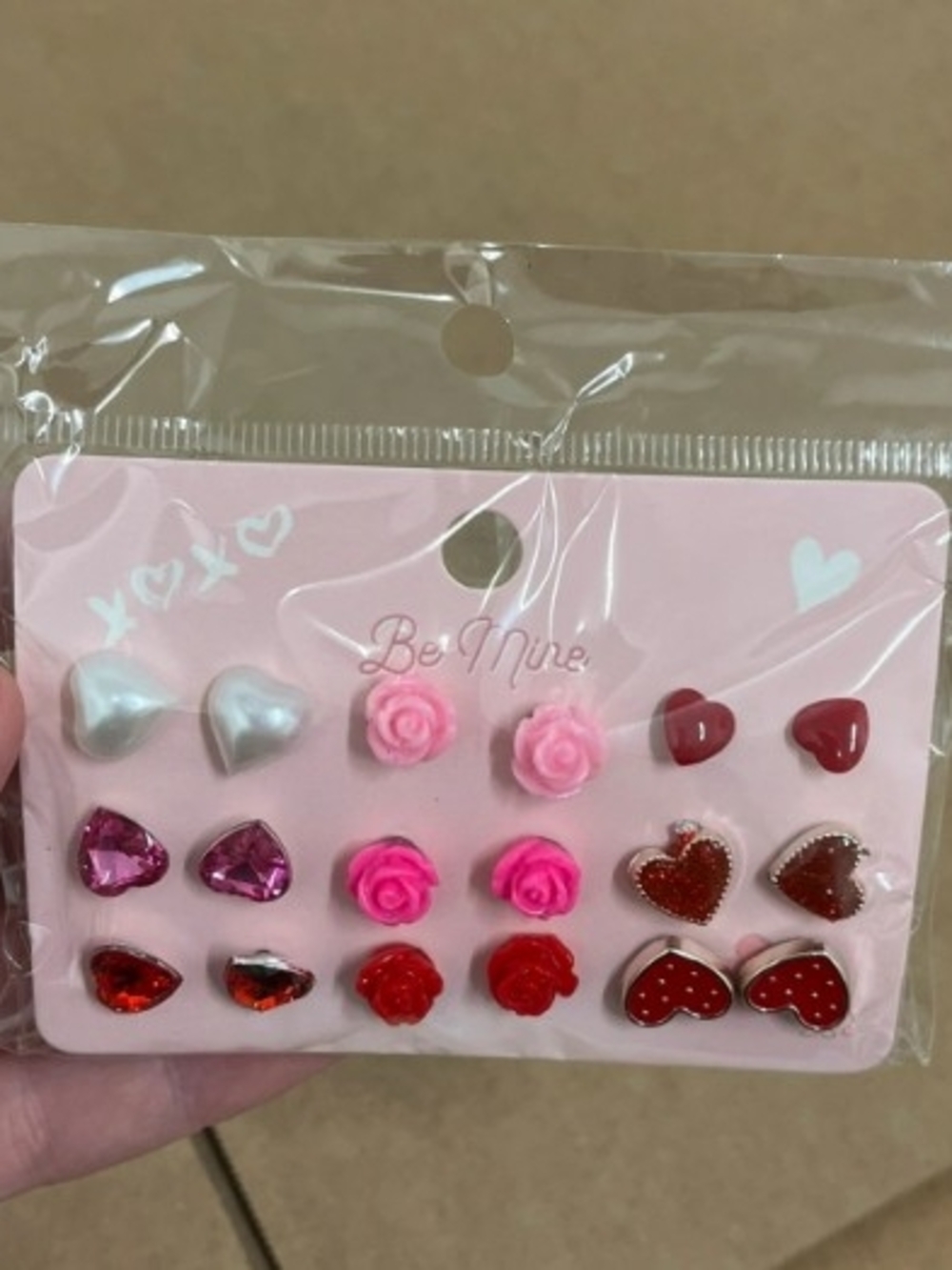 Be Mine Kids Heart & Rose Earring Set - Pink, Red, White